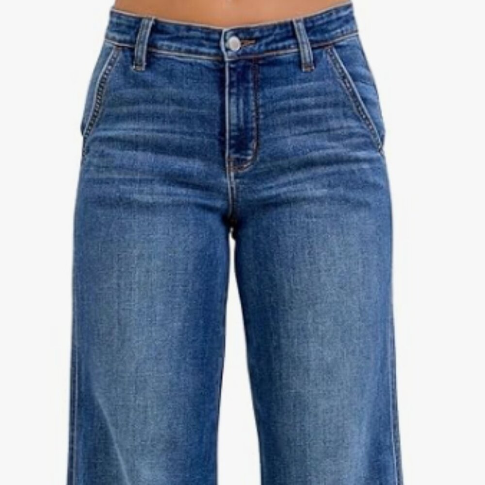 NEW Judy Blue Mid Rise Trouser Retro Wide Leg Jean